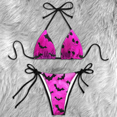 Bat Kissed Chaos Pattern Micro Triangle Bikini Swimsuit