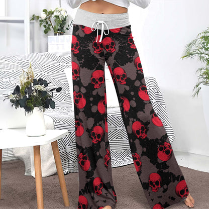 Red Reign Skulls Women's High-waisted Wide Leg Pants