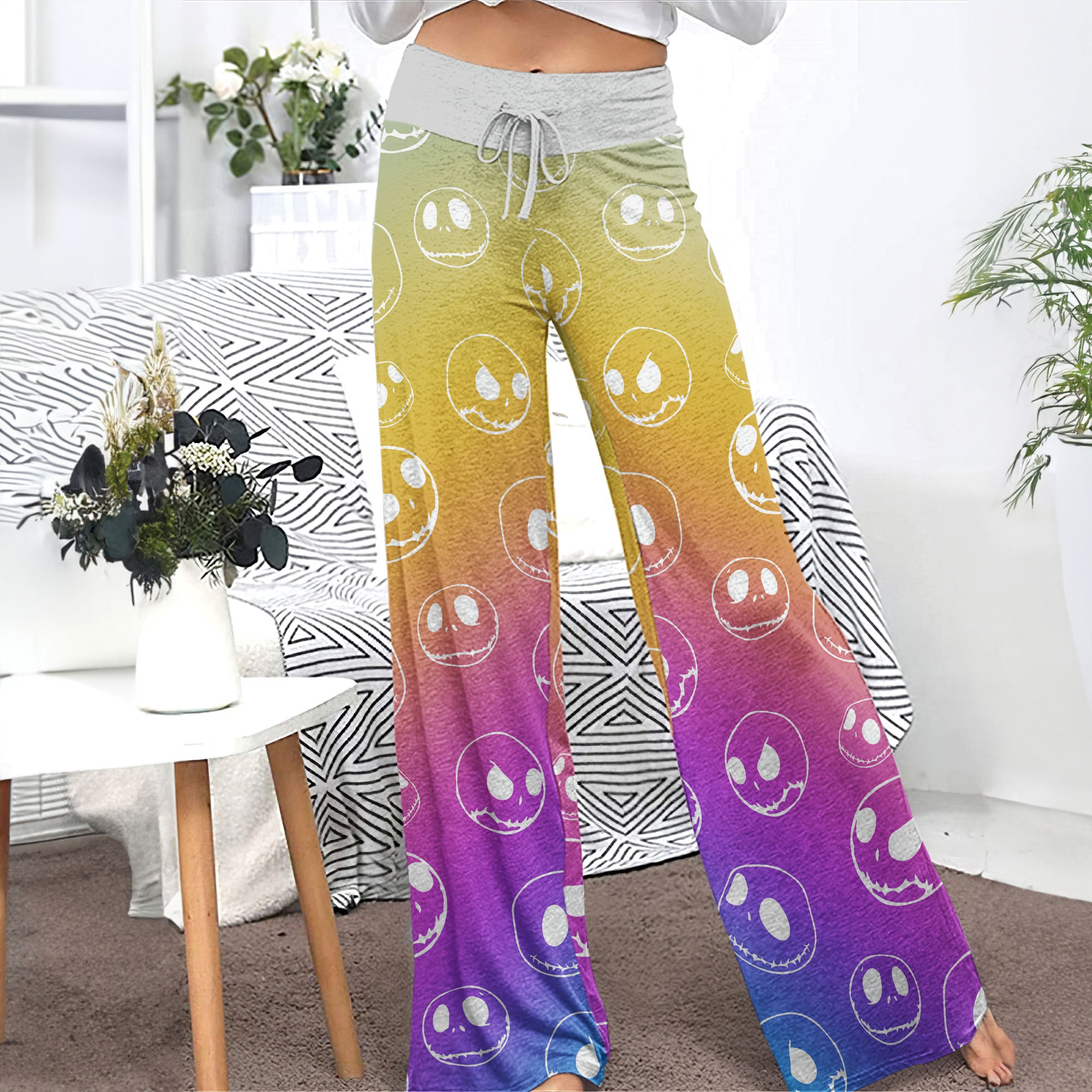 Pastel Nigthmare Pattern Women's High-waisted Wide Leg Pants