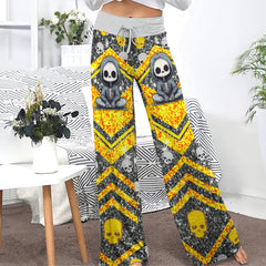 Skeleton Yellow Glitter Art Women's High-waisted Wide Leg Pants