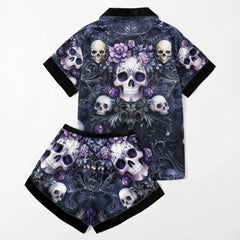 Purple Skull Gothic Women's Pajama Sets Top Sleeve & Short Bottom