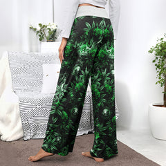 Green Skull Canabis Women's High-waisted Wide Leg Pants | Wonder Skull