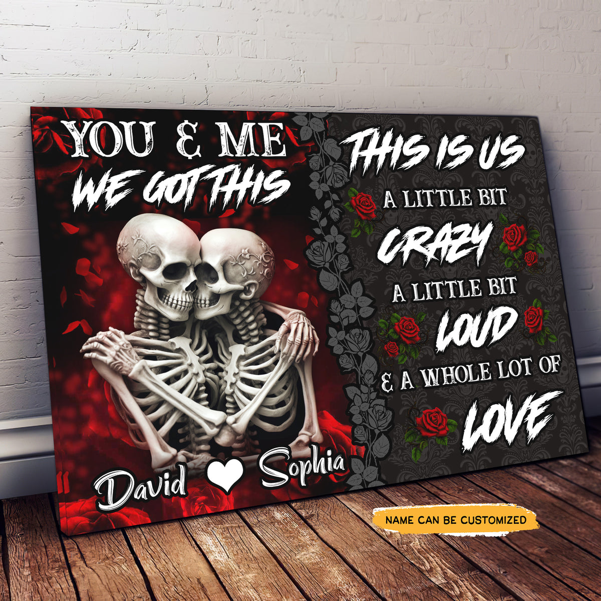 You Me US - Custom Personalized Names Gothic Skull And Roses Canvas