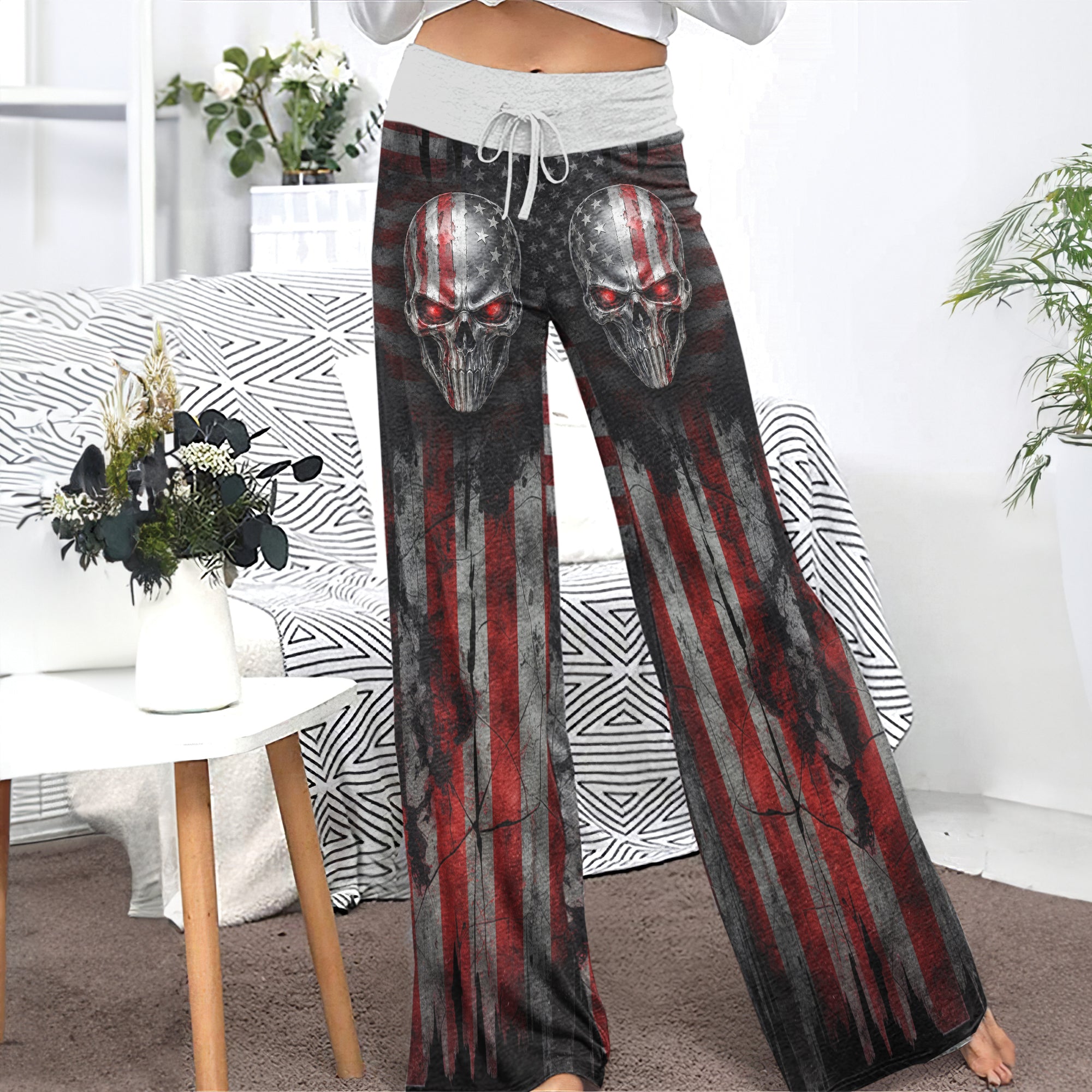 Iron Grit Liberty Skull Women's High-waisted Wide Leg Pants