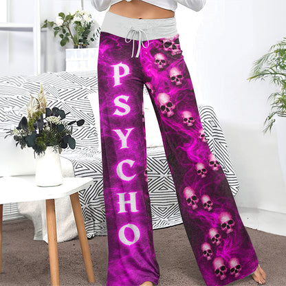Amethyst Smoke Skull Art Women's High-waisted Wide Leg Pants