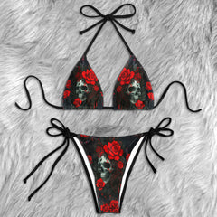 Crimson Skull Barbed Wire Micro Triangle Bikini Swimsuit
