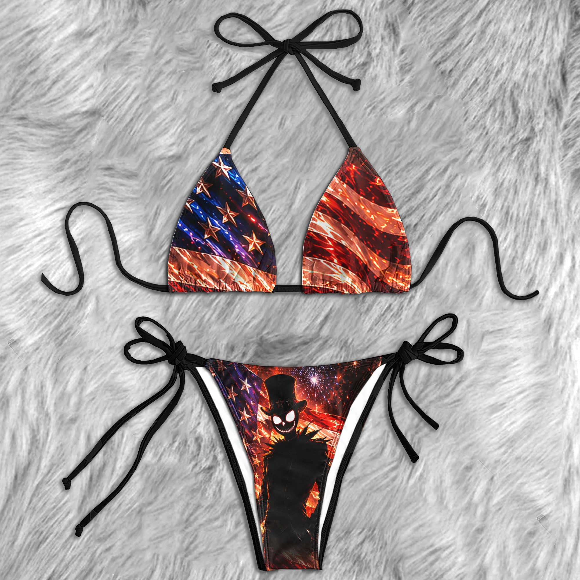 Dark Patriotic Skeleton Night Micro Triangle Bikini Swimsuit