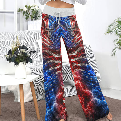 Gothic American Flag Art Women's High-waisted Wide Leg Pants