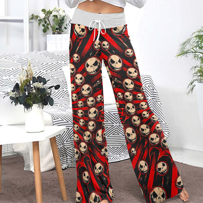 Gothic Crimson Skulls Women's High-waisted Wide Leg Pants