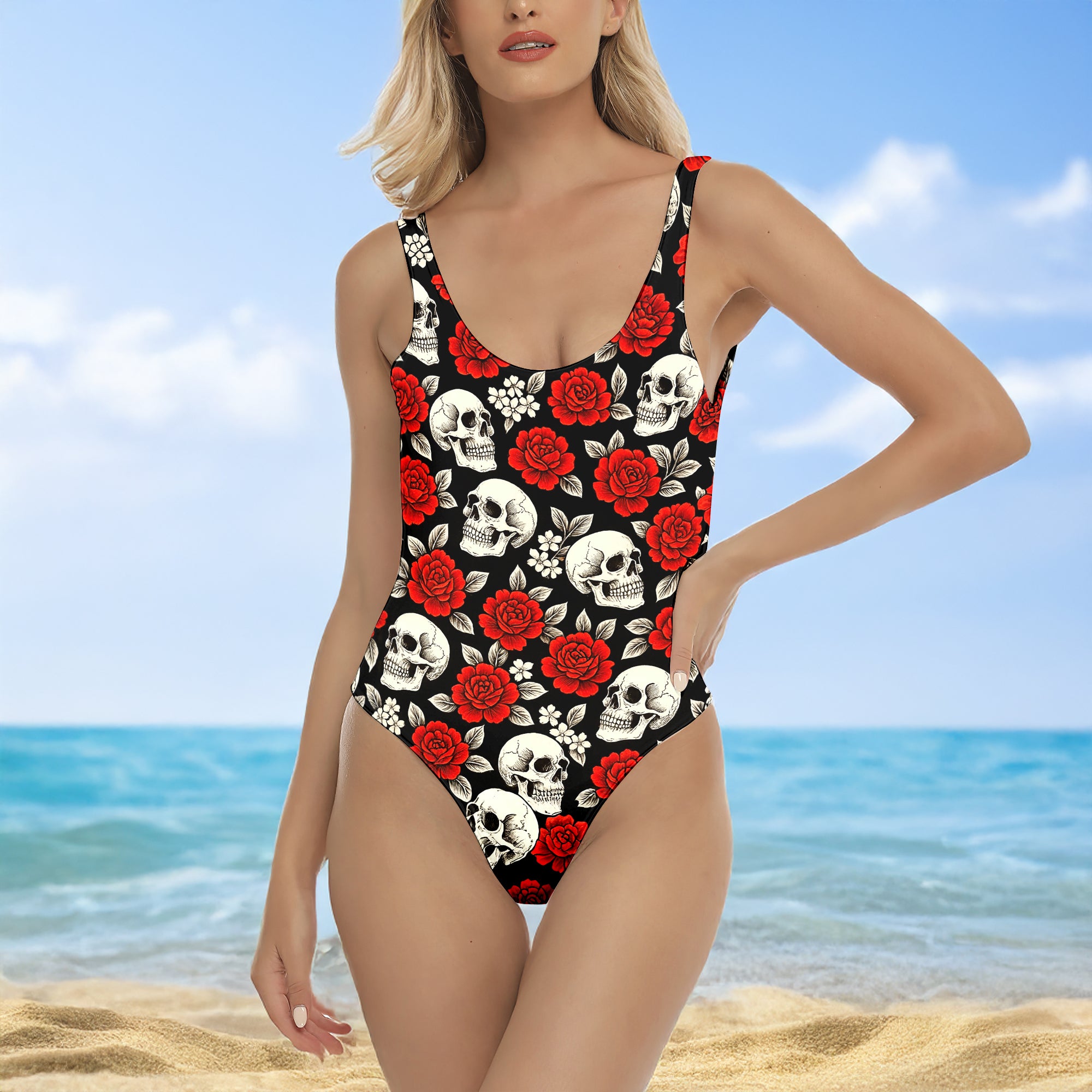 One Piece Bikini Ruby Skull Garden Print Swimwear