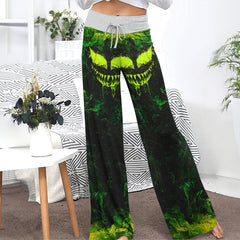 Green Abstract Scary Face Women's High-waisted Wide Leg Pants | Wonder Skull