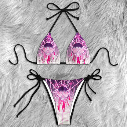 Neon Pink Spiderweb Skull Micro Triangle Bikini Swimsuit