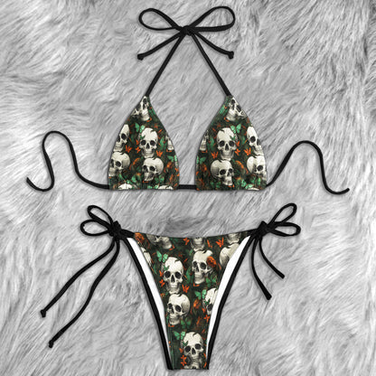 Antique Skull Autumn Leaf Micro Triangle Bikini Swimsuit