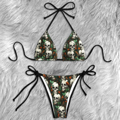 Antique Skull Autumn Leaf Micro Triangle Bikini Swimsuit