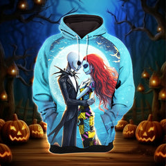 Couple Nightmare Art Combo Hoodie and Leggings - Dark and edgy matching set with skull designs for a unique and stylish look.