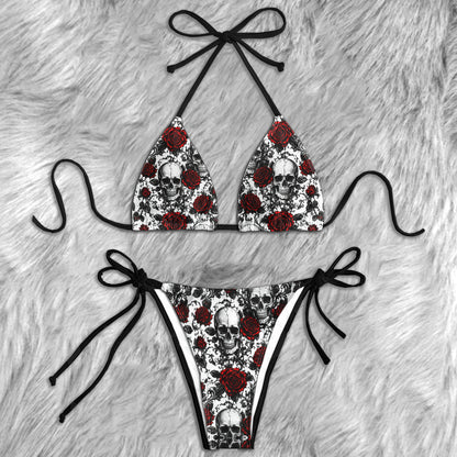 Dark Floral Skull Texture Micro Triangle Bikini Swimsuit