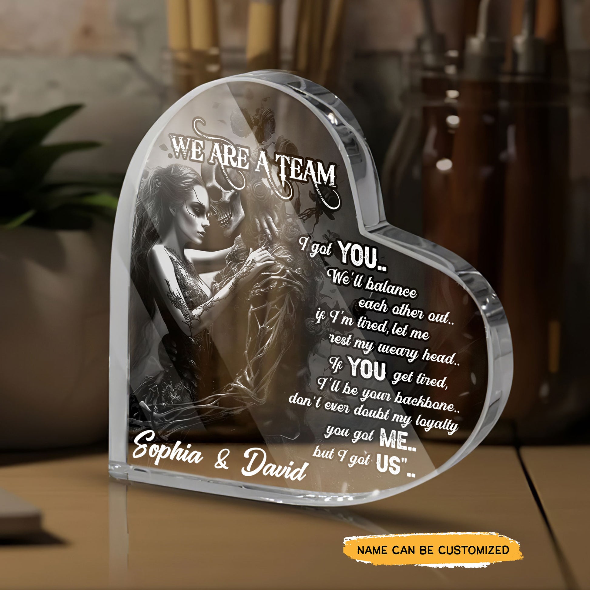 I Got You - Customized Skull Couple Crystal Heart Anniversary Gifts