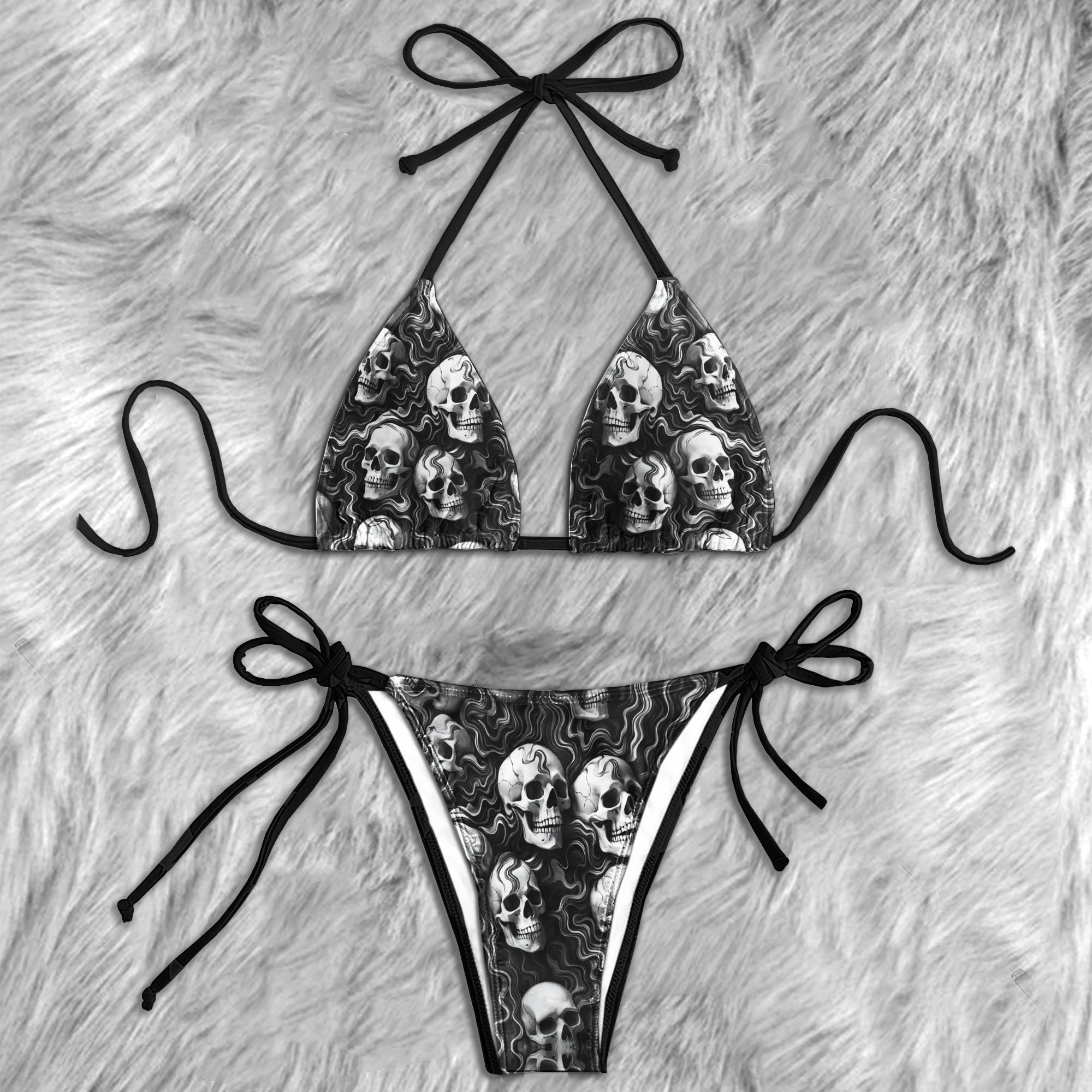 Dark Surrealism Skulls Micro Triangle Bikini Swimsuit