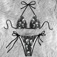 Dark Surrealism Skulls Micro Triangle Bikini Swimsuit