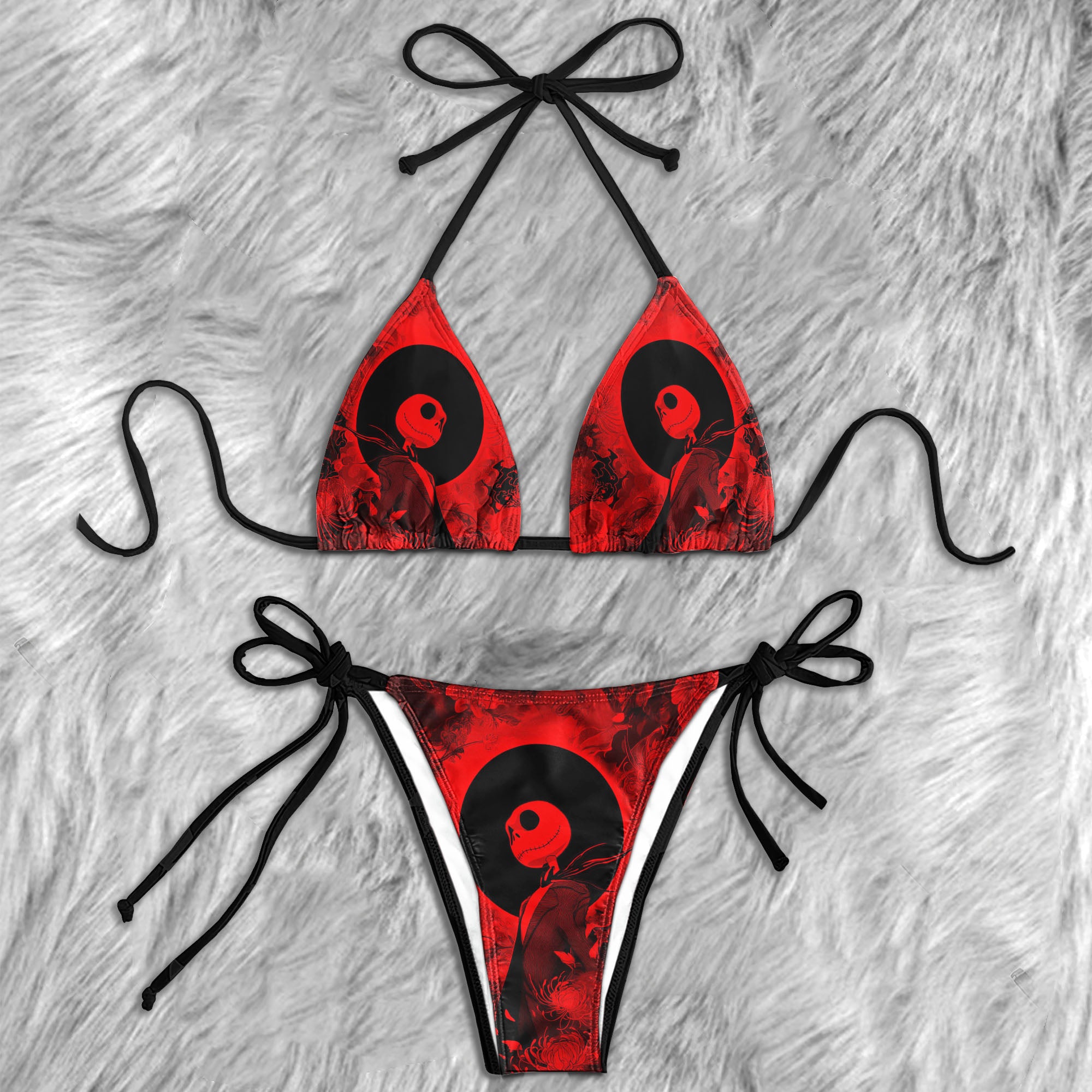 Red Skeleton Night Moon Micro Triangle Bikini Swimsuit