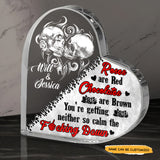 Roses And Chocolates - Customized Skull Couple Crystal Heart Anniversary Gifts