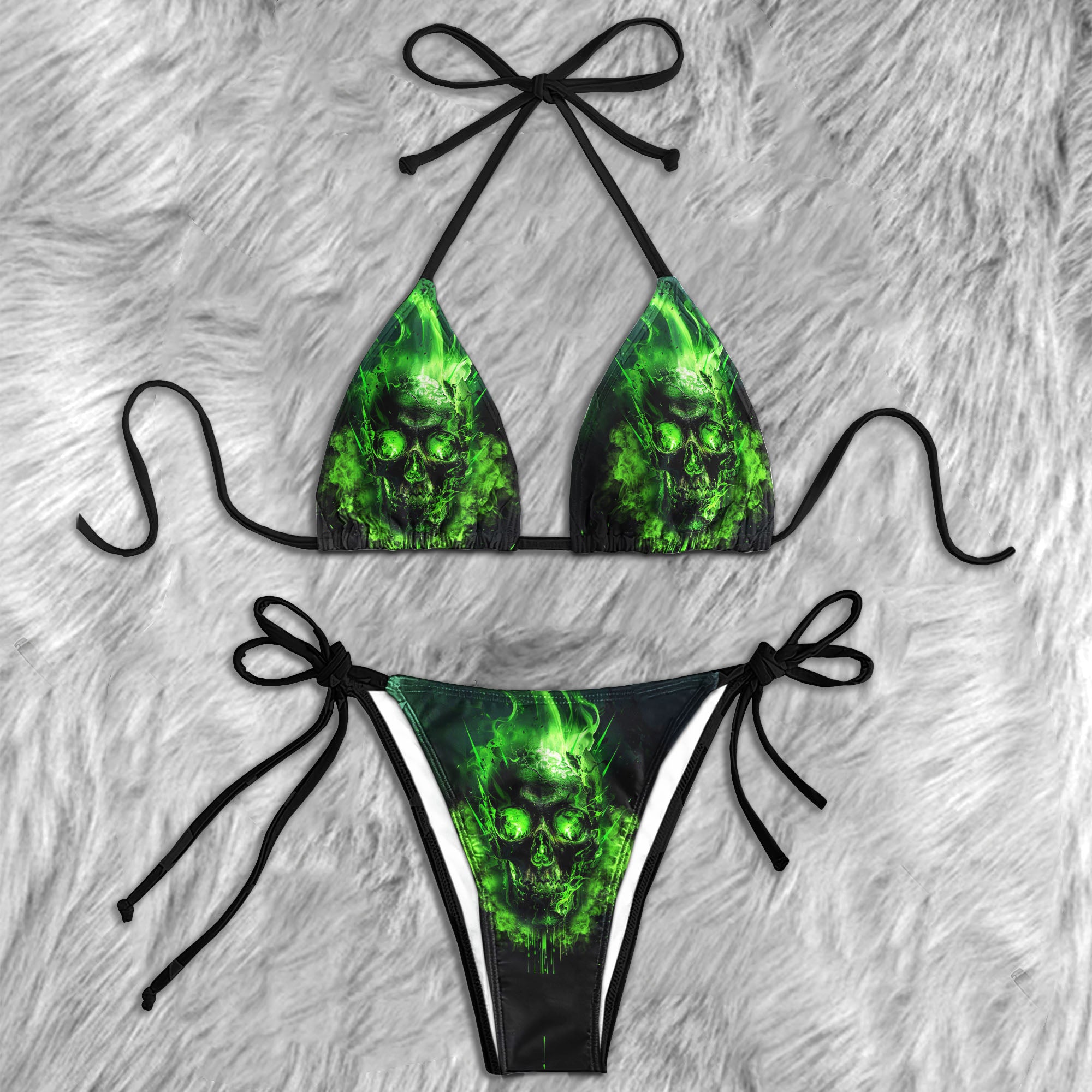 Flaming Green Skull Micro Triangle Bikini Swimsuit - Wonder Skull Micro Triangle Bikini Swimsuit - Wonder Skull