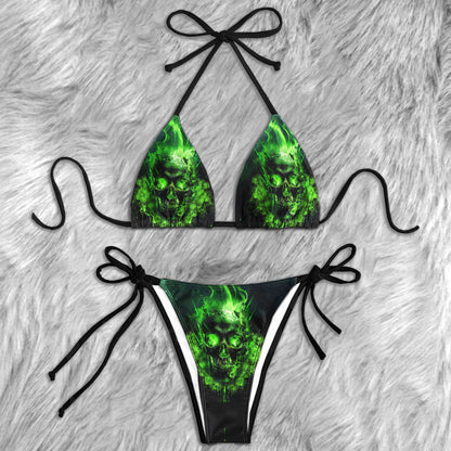 Flaming Green Skull Micro Triangle Bikini Swimsuit - Wonder Skull Micro Triangle Bikini Swimsuit - Wonder Skull