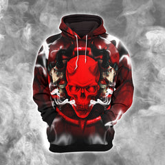 Skull Devil Red Gothic Combo Hoodie and Leggings - Dark and edgy matching set with skull designs for a unique and stylish look.