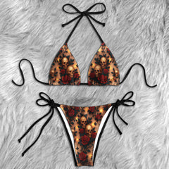 Velvet Bones Pattern Micro Triangle Bikini Swimsuit