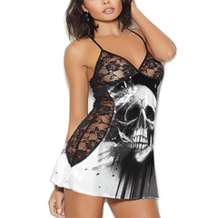 Dark Gothic Skull Black Lace Sleepwears Babydol Dresses - Wonder Skull