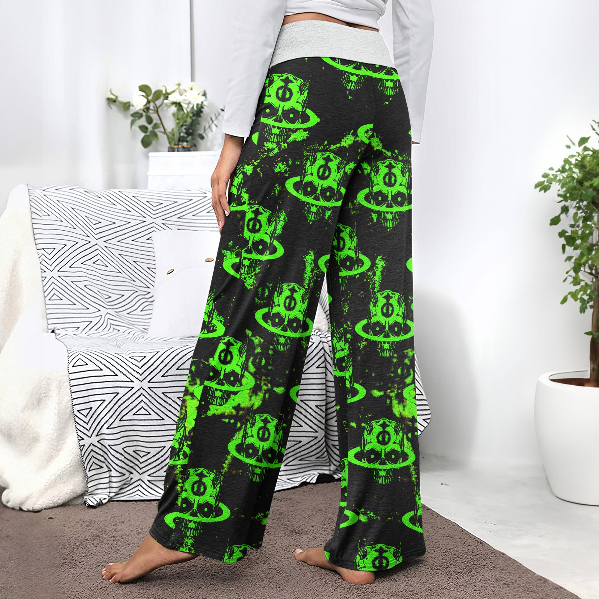 Dark Green Devil Art Women's High-waisted Wide Leg Pants | Wonder Skull