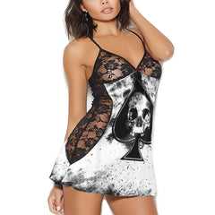 Skull Gothic Gambling Black Lace Sleepwears Babydol Dresses - Wonder Skull