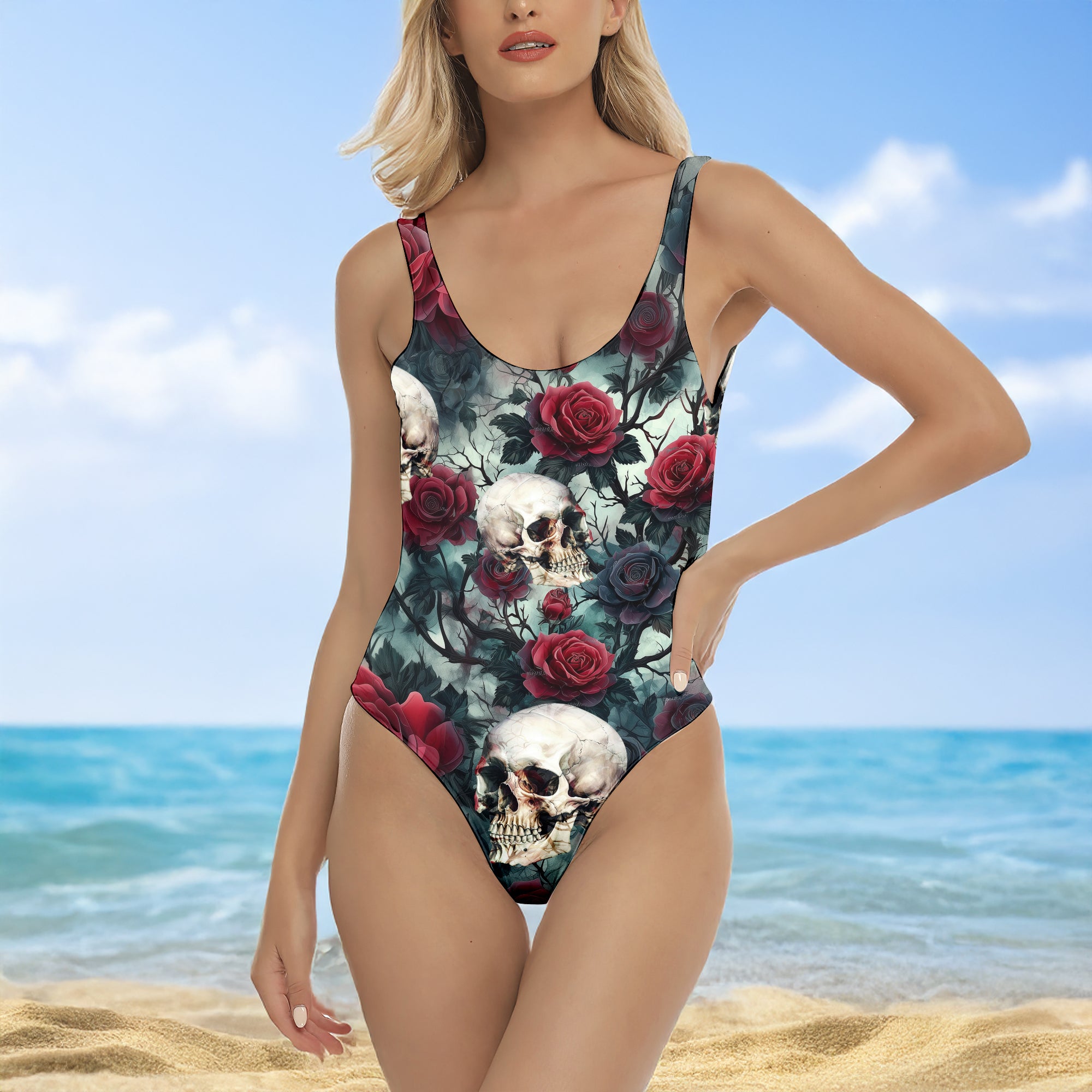 One Piece Bikini Blood Rose Garden Print Swimwear