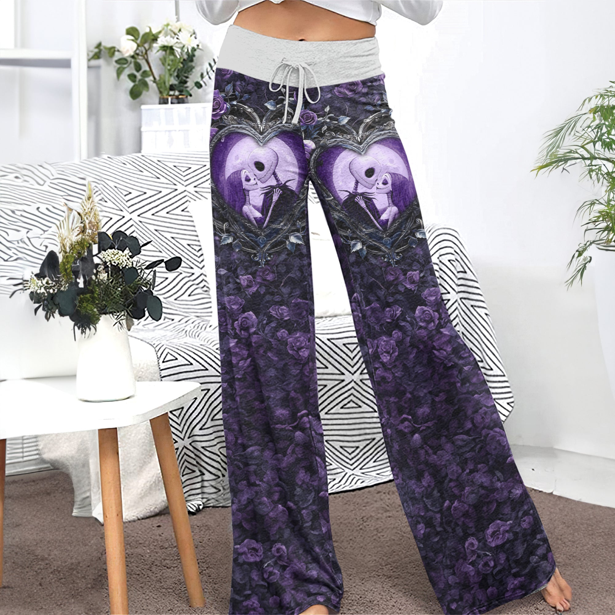 Purple Couple Moon Women's High-waisted Wide Leg Pants
