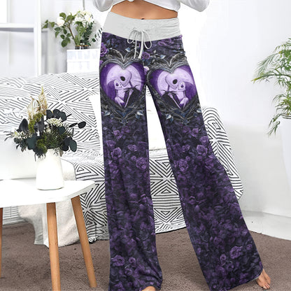 Purple Couple Moon Women's High-waisted Wide Leg Pants