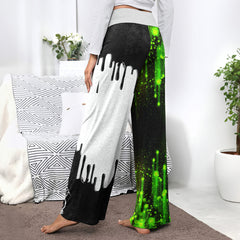 Green White Emo Melting Women's High-waisted Wide Leg Pants | Wonder Skull