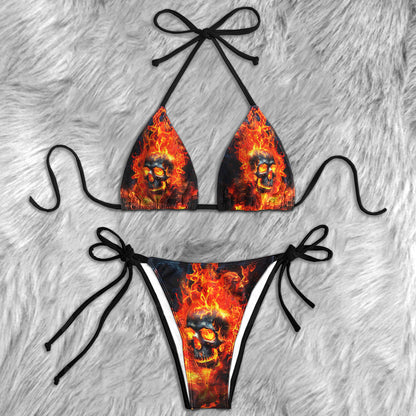 Black Skull Fire Micro Triangle Bikini Swimsuit - Wonder Skull