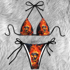 Black Skull Fire Micro Triangle Bikini Swimsuit - Wonder Skull