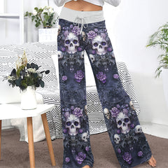 Purple Skull Gothic Women's High-waisted Wide Leg Pants