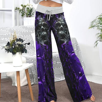 Purple Skull Broken Mirror Women's High-waisted Wide Leg Pants | Wonder Skull