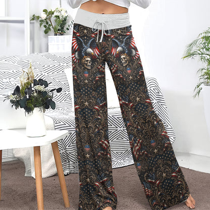 Freedom Eagle Skull Shield Women's High-waisted Wide Leg Pants
