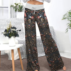 Freedom Eagle Skull Shield Women's High-waisted Wide Leg Pants