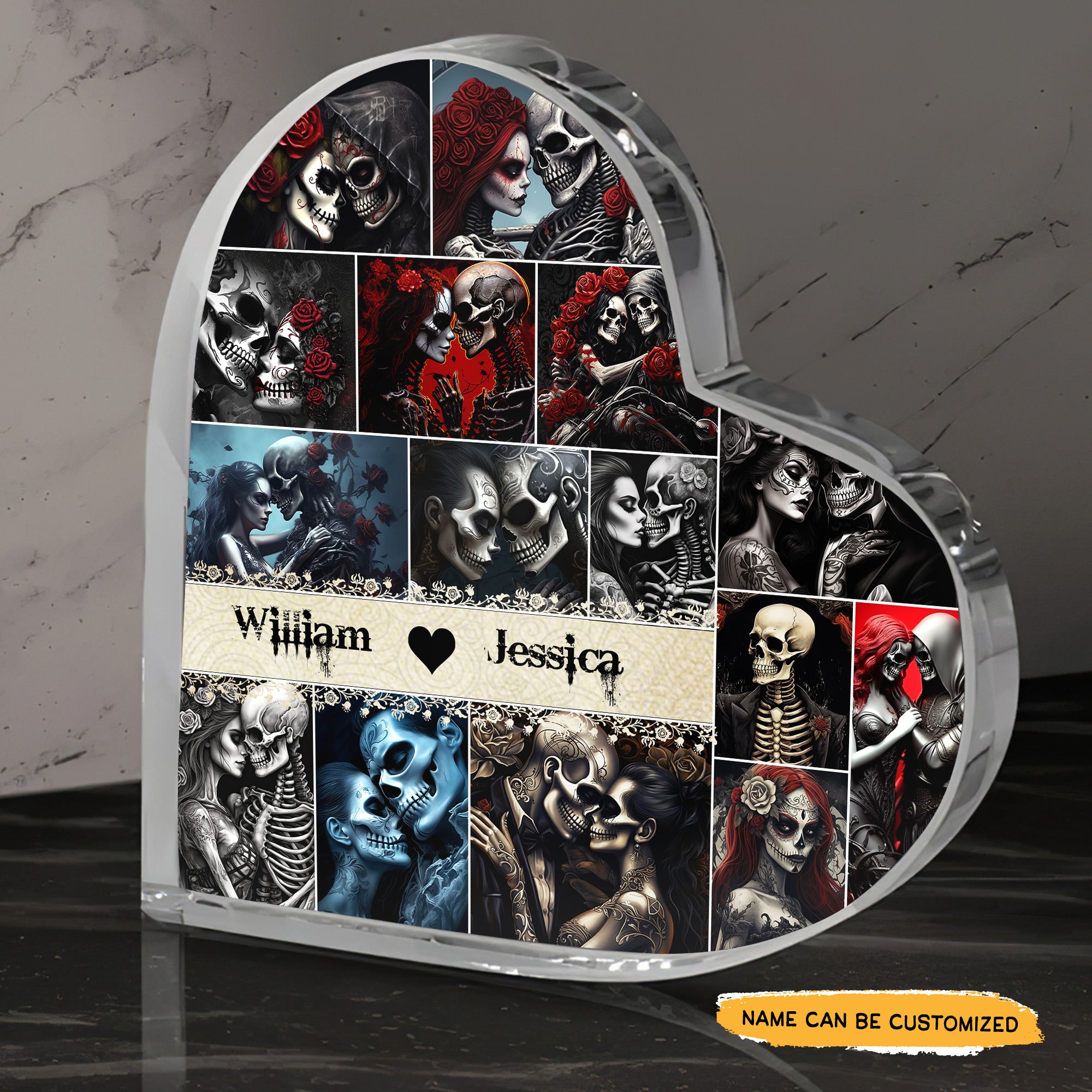 The External Love - Customized Skull Couple Crystal Heart Anniversary Gifts
