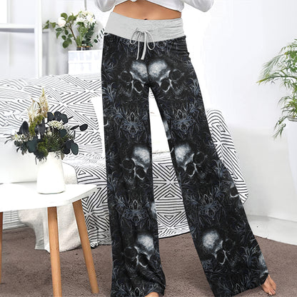 Filigree Skull Pattern Women's High-waisted Wide Leg Pants | Wonder Skull