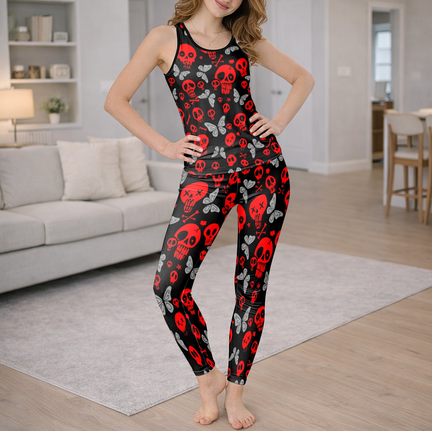 Gothic Butterfly Skull Drift Tanktop and Leggings