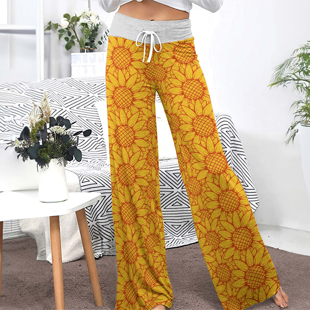 Vibrant Yellow Sunflower Women's High-waisted Wide Leg Pants