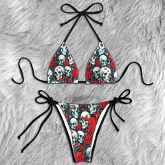 Gothic Skull Rose Pattern Micro Triangle Bikini Swimsuit