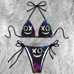 Red Blue Paint Psycho Skull Micro Triangle Bikini Swimsuit - Wonder Skull