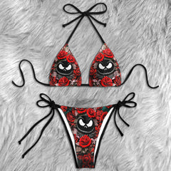 Gothic Rose Skull Pattern Micro Triangle Bikini Swimsuit