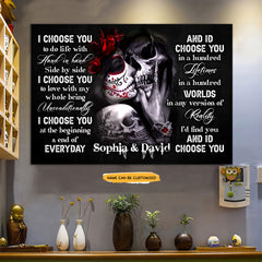 I Choose You - Custom Personalized Names Gothic Skull And Roses Canvas